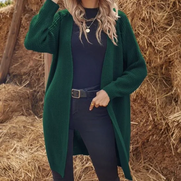 Cozy Green Oversized Open Front Knit Cardigan - Picture 1 of 8